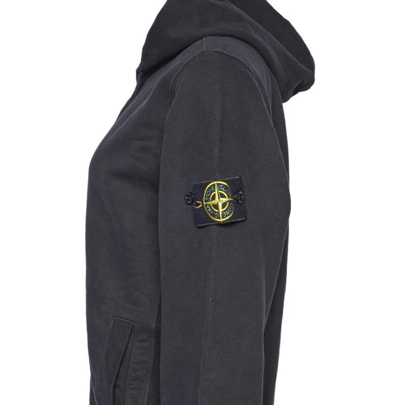 Stone Island Stemma Cotone Nero Patch Pile con Cappuccio Zip 811563520 V0029