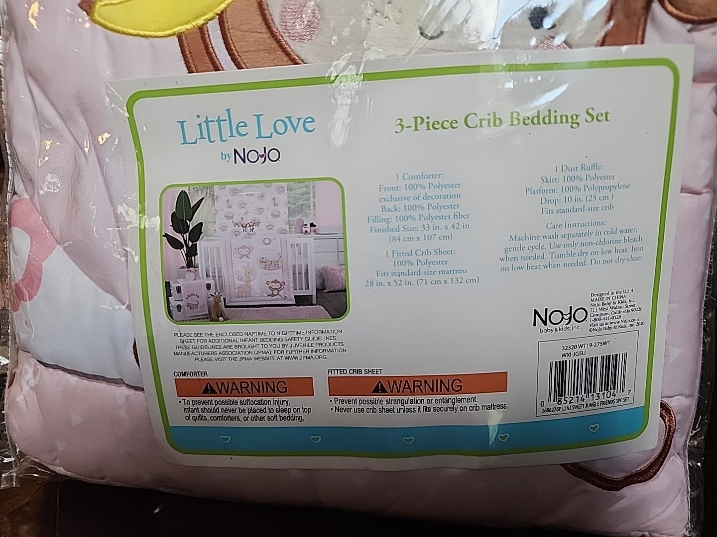 Little Love NoJo No Jo Crib Bedding Set Sweet Jungle Friends Pink Monkey Blanket