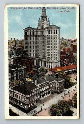 New York City NY, Municipal Government, Aerial View, Vintage Postcard