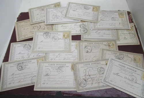 18 RARE FIRST POSTCARDS FRANKED 1873-78 SARTHE FABRICS BAILIFF