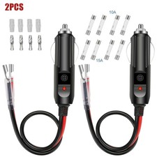 2Pack 12V 15A Fused Car Cigarette Lighter Adapter Power Male Plug with Leads UK
