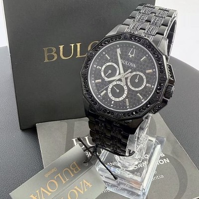 Men Bulova Octava Crystal Black Dial Chronograph 98C134 Quartz New Watch 41.5mm