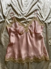 Vintage y2k 100 Silk Pink Lace Camisole Large Coquette Boho Romantic Fairy