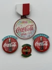 Vintage Retro Coca-Cola Pin Back Button Lapel Pin Fiesta Medal Lot of 4 - As Is