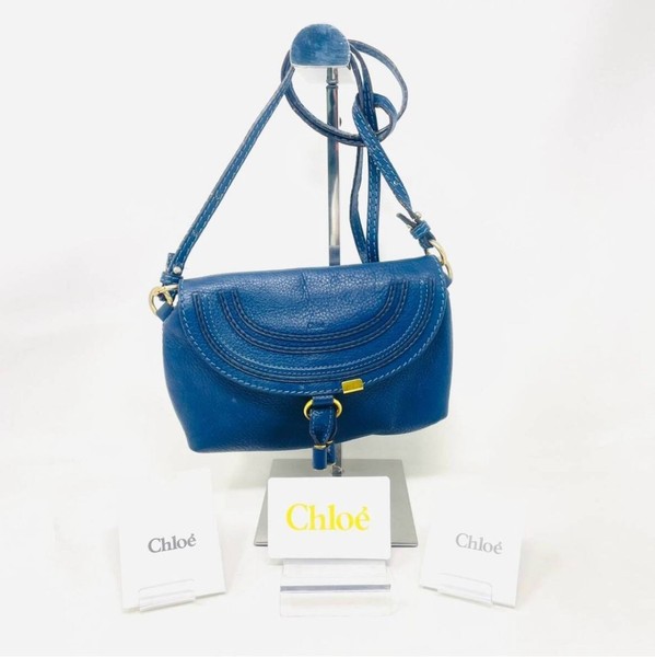 Chloe Marcie Mini Shoulder Bag Pochette Blue Leather Women w/Card Spain Auth