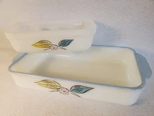 Vintage Fire King "Blue & Gold Leaf" Baking Utility Dish & Refrigerator Dish 2pc