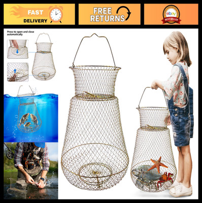 Portable Collapsible Galvanized Steel Fish Basket - Outdoor Fishing Gear, Minnow