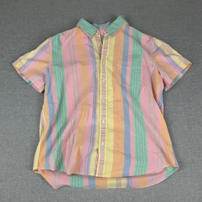 J.Crew Shirt Mens XL Multicolor Striped Broken-In Oxford Short Sleeve Button Up