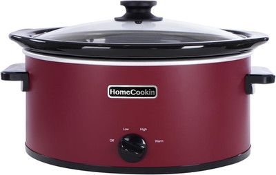 7Qt Oval Slow Cooker Manual 3-Setting Red Stainless Steel Warmer