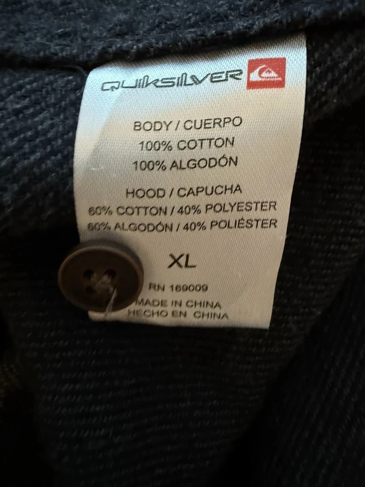 Quiksilver Men’s XL Hooded Flannel Shirt Jacket Charcoal Button Up Midweight - Image 4 of 4