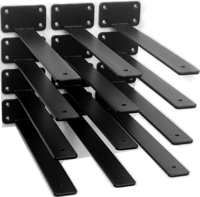 12Pcs 12'' Black Hidden L Shelf Brackets Heavy Duty Iron Floating Shelf Support