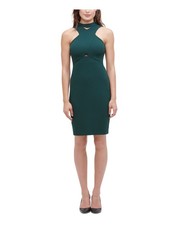 GUESS Womens Green Slitted Sleeveless Halter Short Evening Body Con Dress 0