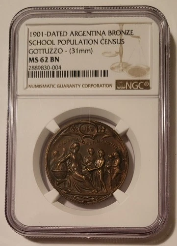 Argentina 1901-Dated Bronze Medal School Population Census Gottuzzo MS62 BN NGC