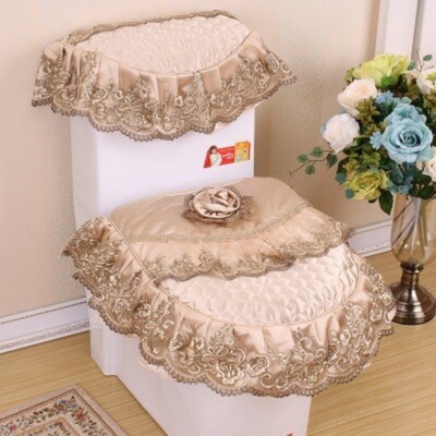 Floral Cat Toilet Seat Cover & Bath Mat Set - 3-Piece Thick Flannel Bathroom Rug, Non-Slip, Machine Washable