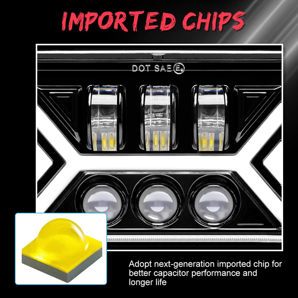 4PCS For 1982-1992 Chevrolet Camaro Z28 4x6" LED Headlights Hi-Lo Beam - Image 4 of 4