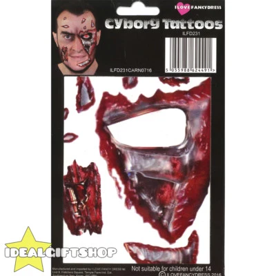 I LOVE FANCY DRESS CYBORG TATUAJES FACIALES TEMPORALES HALLOWEEN DISFRAZ ADULTOS ESPECIAL MAQUILLAJE FX