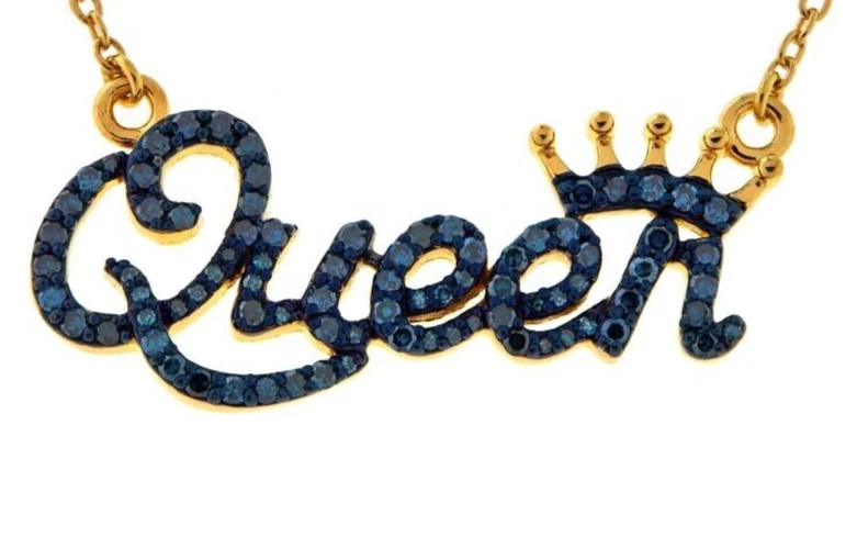 Collar de diamantes azules reales "Reina" de plata esterlina revestido de oro de 0,5 ctw 16" Foto 3 de 4