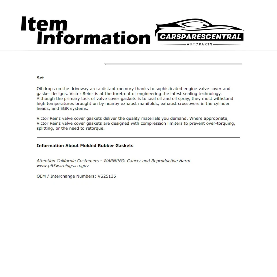 Conjunto de junta de tampa de válvula de motor Victor Reinz para Ford F-350 7.5L 1988-1997 - Imagem 3 de 4
