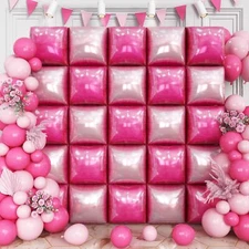 HILAVO Hot Pink Square Foil Balloon Wall, 25 PCS Double Sided Mylar Balloons