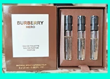 BURBERRY HERO 3pc Men's Eau de Toilette, Eau de Parfum & Parfum GIFT SET SAMPLES