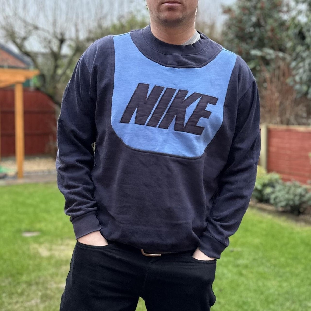 Nike Reworked Blue Jumper Men's Size Large Round Neck Sweater