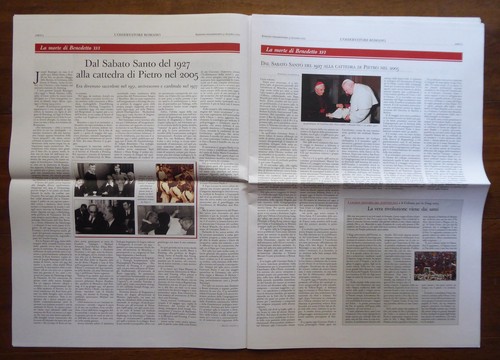 L'OSSERVATORE ROMANO Pope BENEDETTO XVI DEAD 1°st edition on PROPER PAPER RARE - 第 3/9 張圖片