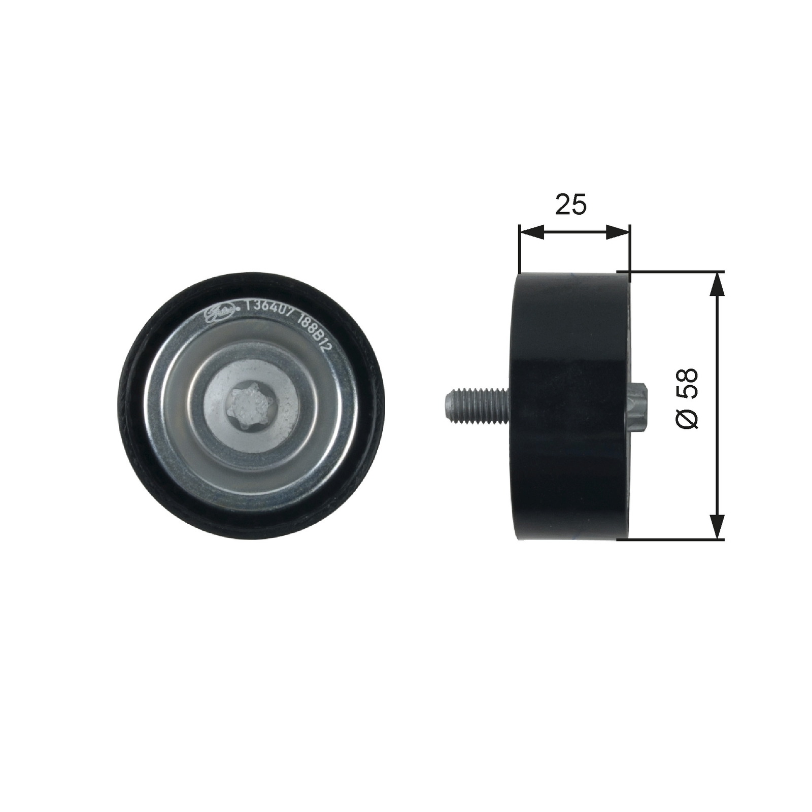 GATES T36407 Deflection/Guide Pulley, V-ribbed belt for MERCEDES-BENZ
