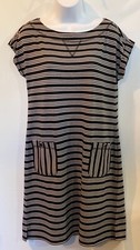 Talbots T Small Black White Stretch Short Sleeve Side Slits Shift Dress