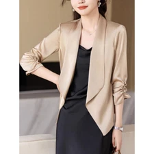 Spring Women Solid Satin Professional Suit Jacket Long Sleeve Elegant Work Wear