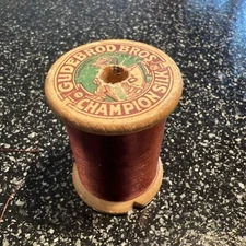 Vintage Gudebrod Bros Champion Silk Twist Thread Wooden Spool Bobbin Rust Brown