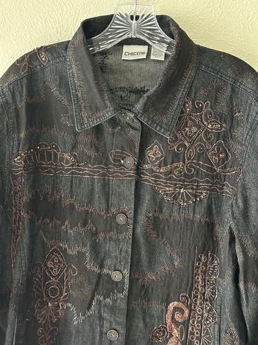 CHICO’s DAMEN JEANSJACKE BRONZE BESTICKT PAILLETTEN GRÖSSE 3 VORNE GEKNÖPFT - Bild 2 von 10