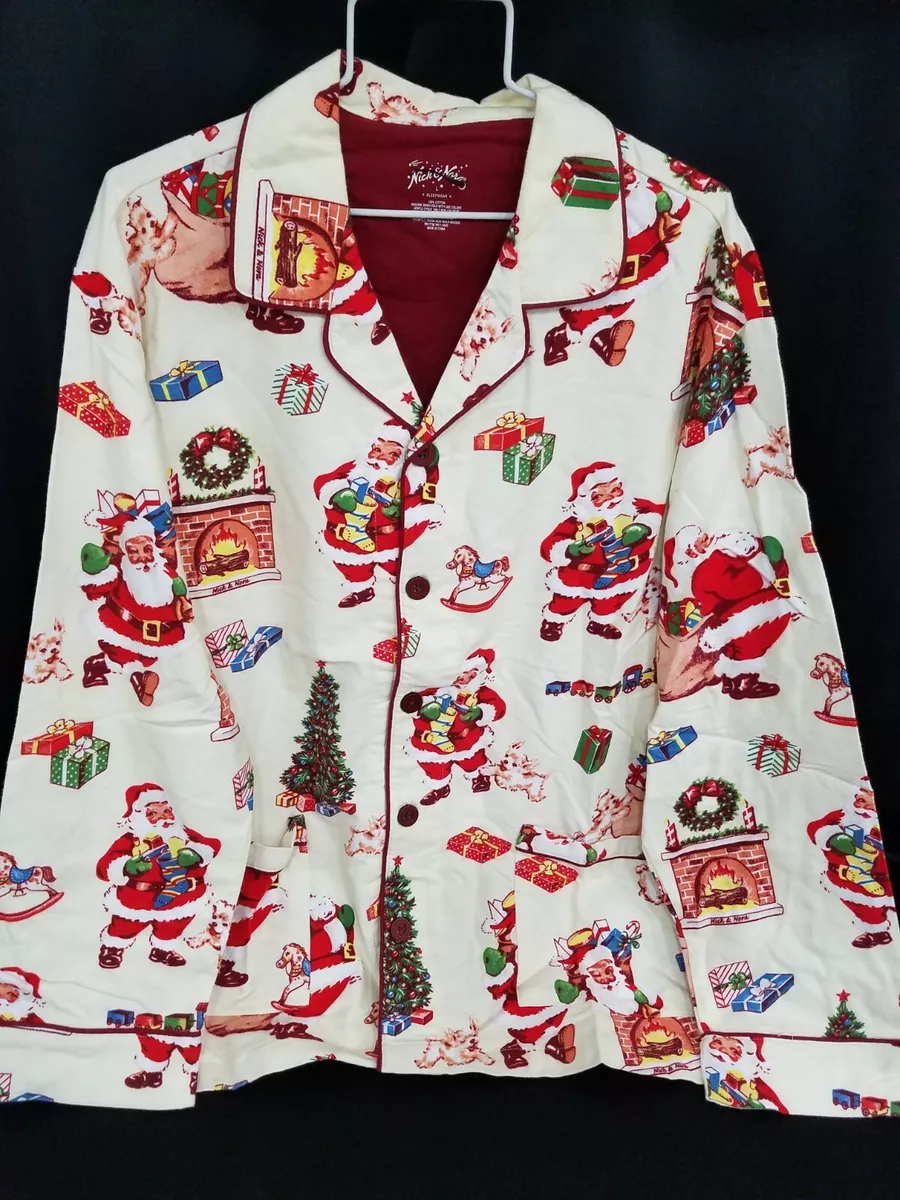 Nick Nora CHRISTMAS TREE PRSENTS SANTA HOLIDAY WOMEN S Pajama TOP LARGE NEW