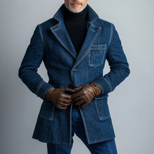 Vintage Blue Men's Suits Denim Casual Sport Outdoor Wedding Tuxedo Blazer 2 Pcs