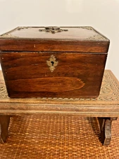 Vintage Chinese Tea Caddy Box 2 compartments lined in silk like fabric 6X4X4