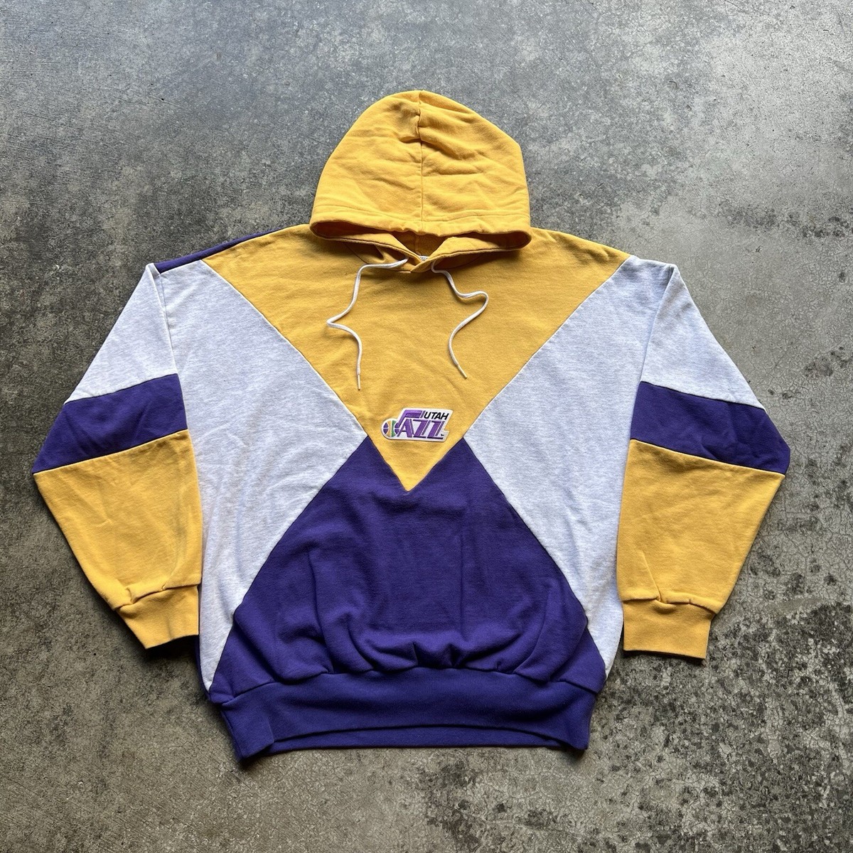 Vintage 90s Utah Jazz NBA Color Blocked Pullover Hoodie Mens Size 
