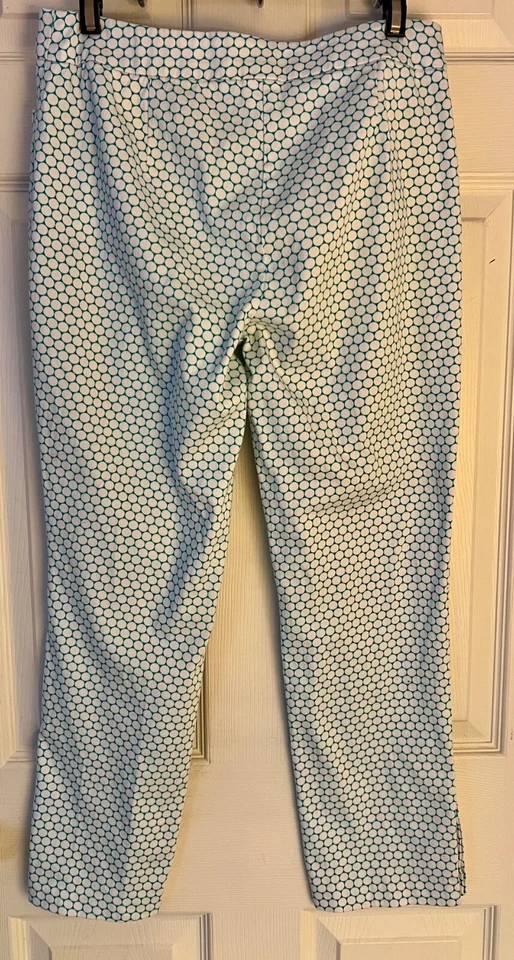 Pantalones de vestir tribal verde azulado blanco estampado circular para mujer talla 4 tobillo cierre de 2 botones Foto 4 de 4