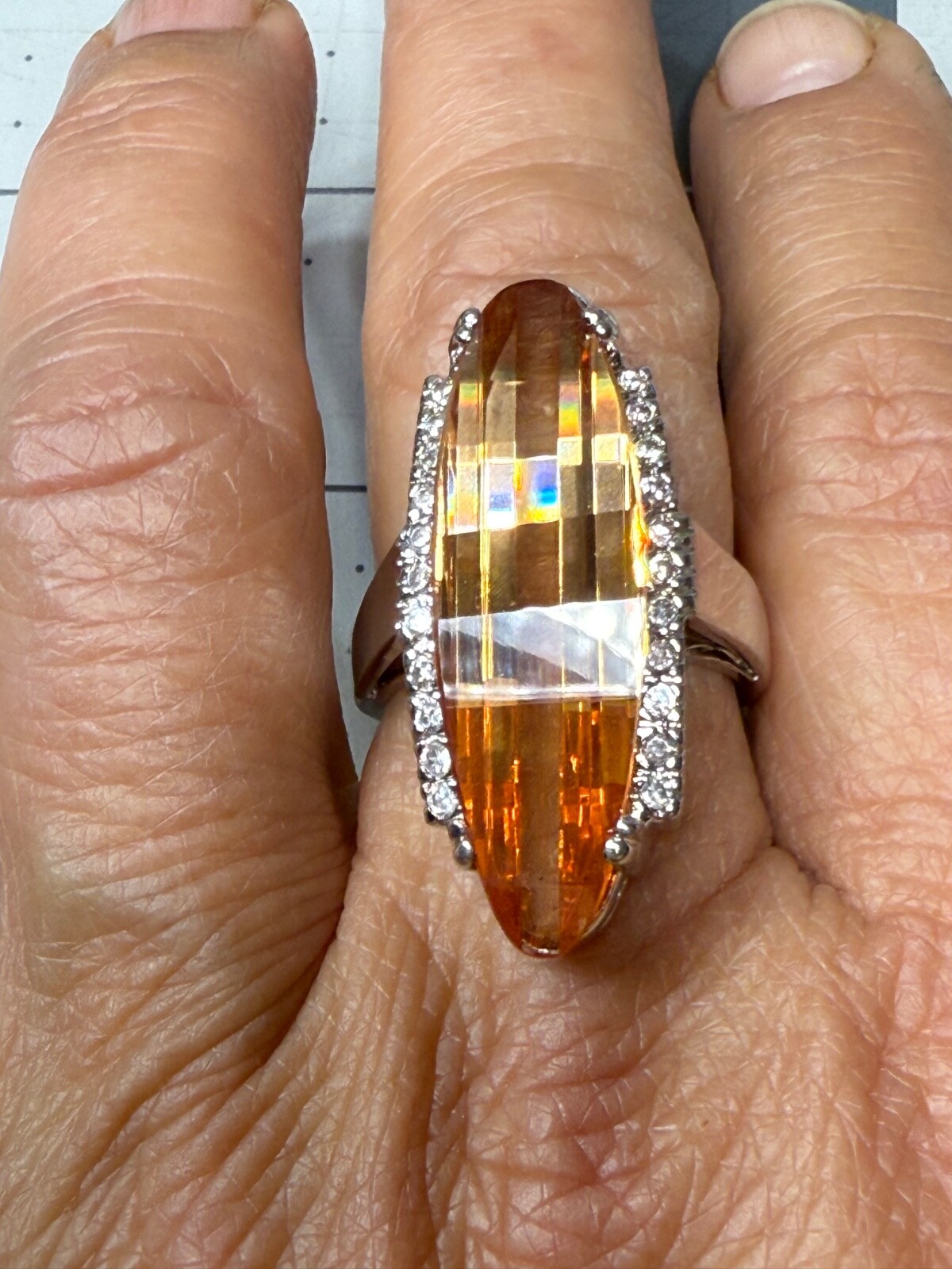 Artisan Statement Ring Elongated Checkerboard Fac… - image 2