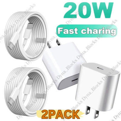 For iPhone 14 13 12 11 Pro XR PD Fast Charger Cord 20W USB-C Power Adapter Block