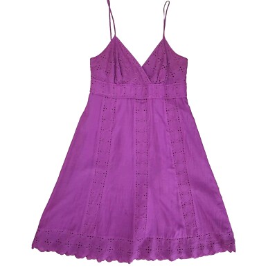 Womens Sz 12 Cotton Silk Dress Spaghetti Strap Magenta Pink Eyelet Empire  Waist | eBay