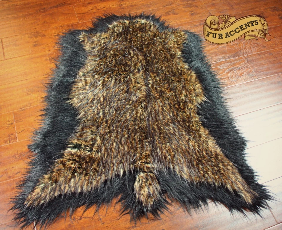Original Black Bordered Double Deer Skin Area Rug Bear Sheepskin New - Image 2 of 4