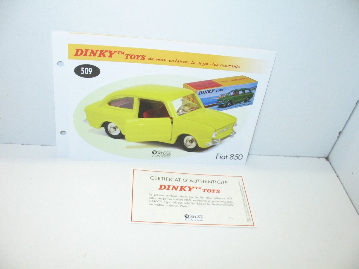 DINKY TOYS FIAT 850 フィアット 1 sheet + certif. Dinky Toys Atlas repro ref 509, Fiat 850