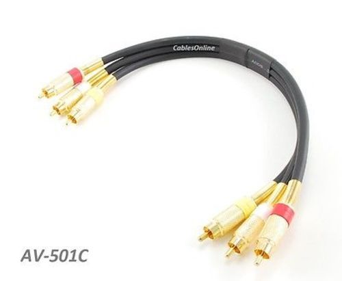 1ft Premium Grade 3-RCA Male to 3-RCA Male 24k Gold-Plated Audio/Video Cable - Picture 1 of 4