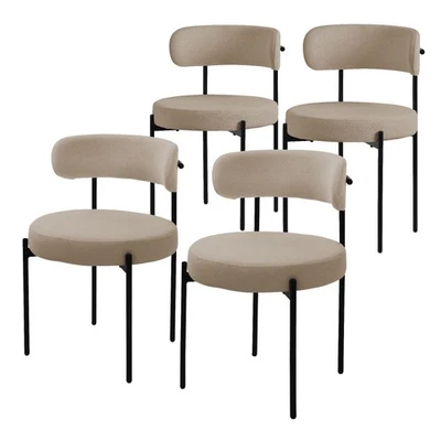Lot de 4 chaise de cuisine rond en tissu teddy marron avec dossier pied en acier - Photo 1/4