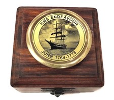Antique Brass compass with wooden box HMS bra...