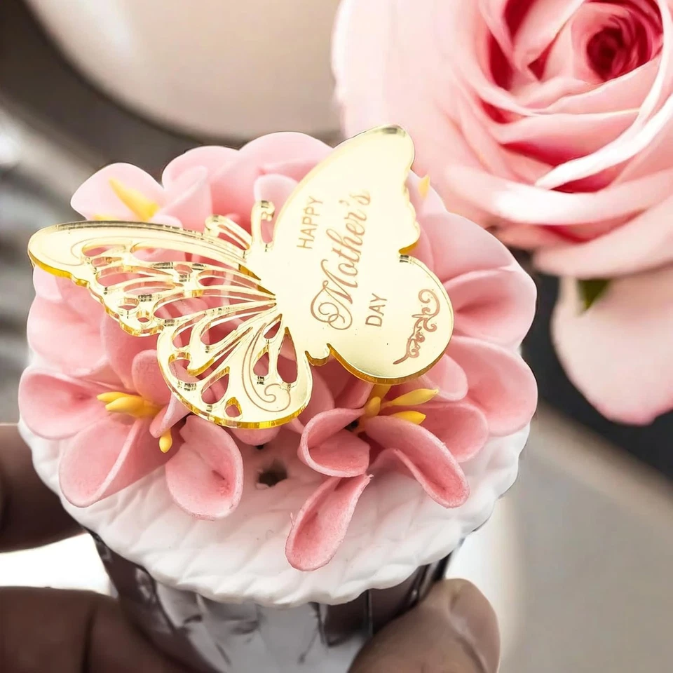 Toppers de cupcake borboleta dia das mães, 24 peças, espelho dourado e ouro rosa acr - Imagem 2 de 4
