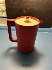 Vintage Tupperware 2 quart Rare Dark Red Button Pitcher with lid 1676-5