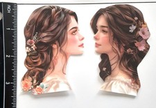 Lot of 2 Vintage Long Haired Girls Flowers SINGLE LAYER Embellishments 1124