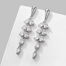 Shiny AAA Zircon Tassel Leaf Shaped Earrings for Women Fashion Buling Clear Zirc