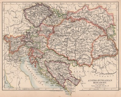 AUSTRO-UNGARISCHE MONARCHIE. Dalmatien Slawonien Siebenburgen &c. JOHNSTON 1906 Karte