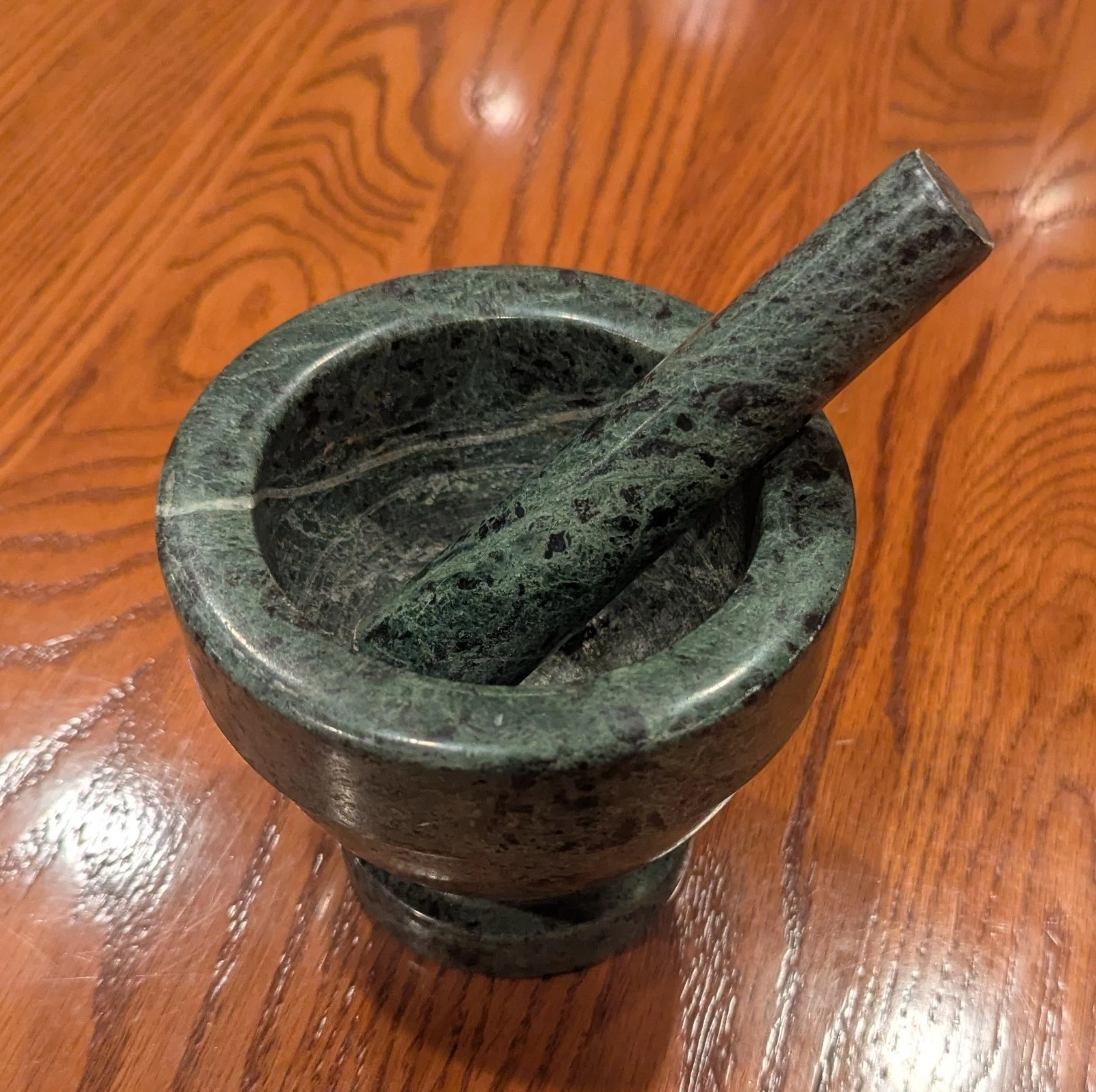 Vintage Green Stone Marble Mortar and Pestle